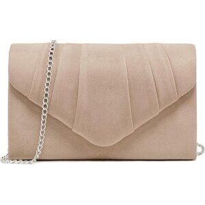 Women's 1-Velvet Nude Evening Pleated Envelope Clutch Bag for Wedding Party